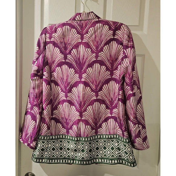 NWT Zara Satin Effect Printed Blazer Purple Art Deco Open Front Small - Picture 6 of 6